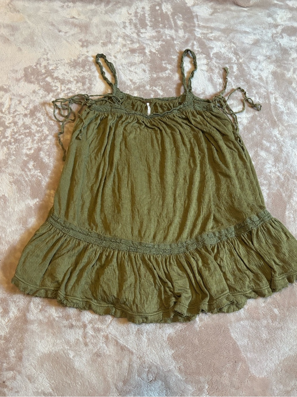 Free People Olive Green Braided Strap Ruffle Hem Camisole